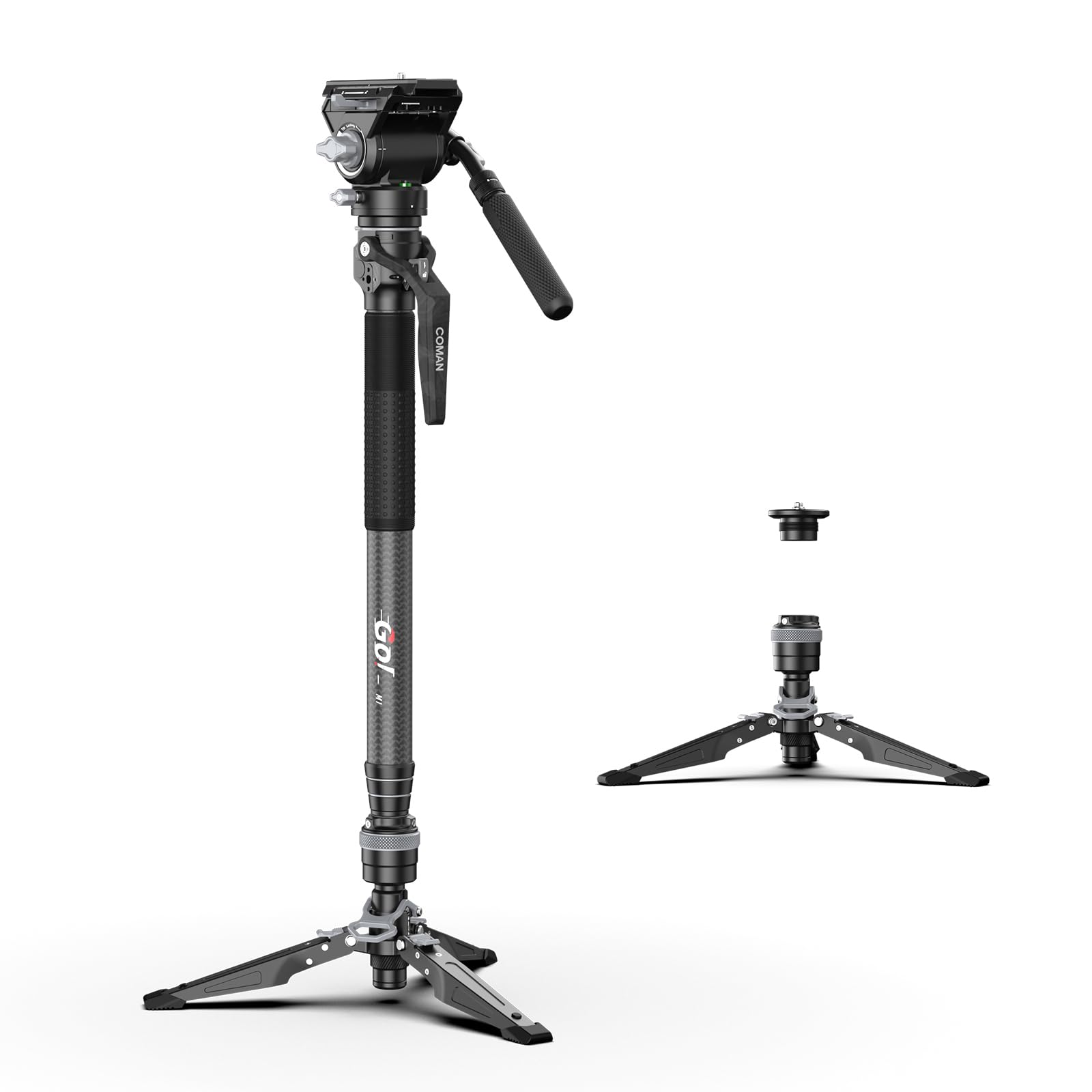 Amazon | COMAN M1V5 カメラ一脚 ワンクリックリフティング一脚 足付き