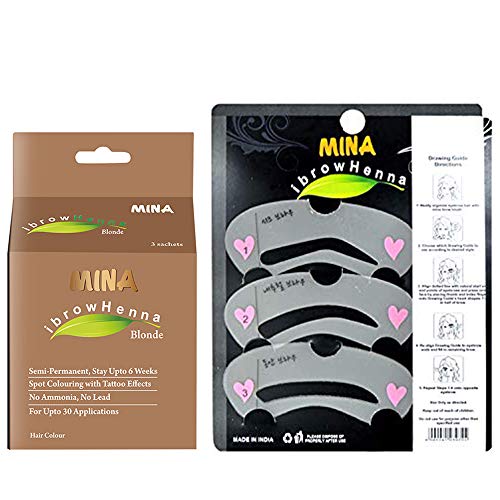 MINA ibrow Henna Coloring Kit & Regular Pack Blonde with hair Stencils-Combo Pack