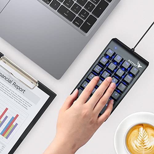 Rottay Number Pad, Mechanical Usb Wired Numeric Keypad With Blue Led Backlit 22 Key Numpad For Laptop Desktop Computer Pc Black (Blue Switches) #TOP6