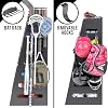 GoSports Premium Wooden Sports Equipment Organizer with Storage Hooks - Golf Bag Rack and Multi-Sport Ball Bin for Garage