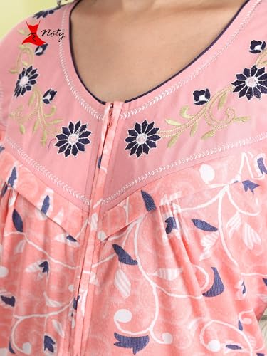 Image of Noty Women's- Maternity | Feeding | Nursing | Nighty /Maxi /Gown- Poly Viscose Knits Fabric- Embroidery, Printed, Zip on Both Sides