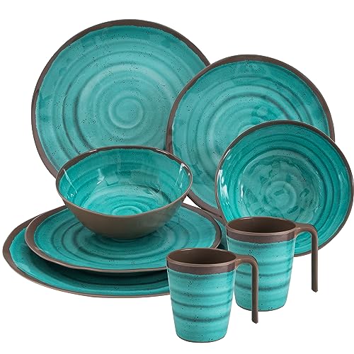 Melamin Geschirr Set für 2 Personen Steingut Optik grün-braun 8...