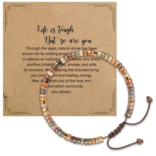 Azushwer Beaded Bracelets for Women, Healing Bracelets for Women Inspirational Gifts Anxiety Bracelet for Womens Yoga Meditation Birthday Gifts Inspirational Cards Life is Tough But So are You