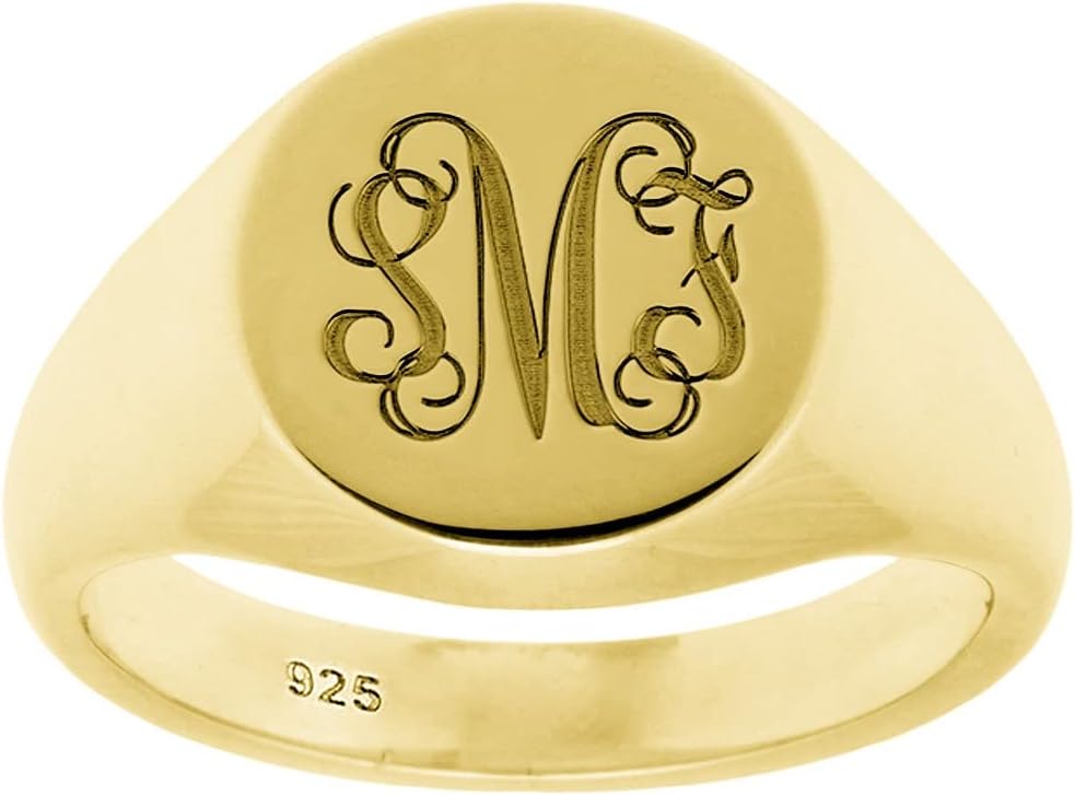 925 Sterling Silver Personalized Signet Initial Ring for Men Women Custom Monogram Letter Large Pinky Rings