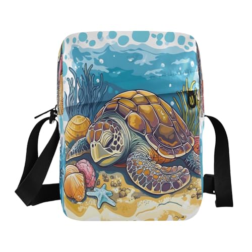 Crossbody Bag Beach Sea Turtles Starfish Shell Messenger Bag for Women Men Purse Shoulder Bag Satchel Bag with Adjustable Strap 214B8914
