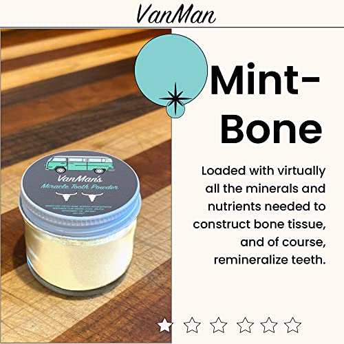 Vanman’s Mint & Bone Tooth Powder (2 Oz) - Teeth Whitening Powder W/Cattle Bone Derived Hydroxyapatite, Bentonite Clay, Peppermint Oil & More - Flouride-Free Mint Flavored Remineralizing Powder #TOP2
