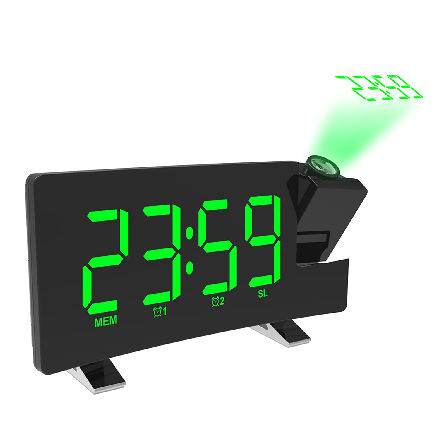 Reloj despertador multifuncional de proyección con radio FM, puerto de carga USB, pantalla de temperatura para dormitorio, reloj despertador dual con proyector de tiempo y función de repetición