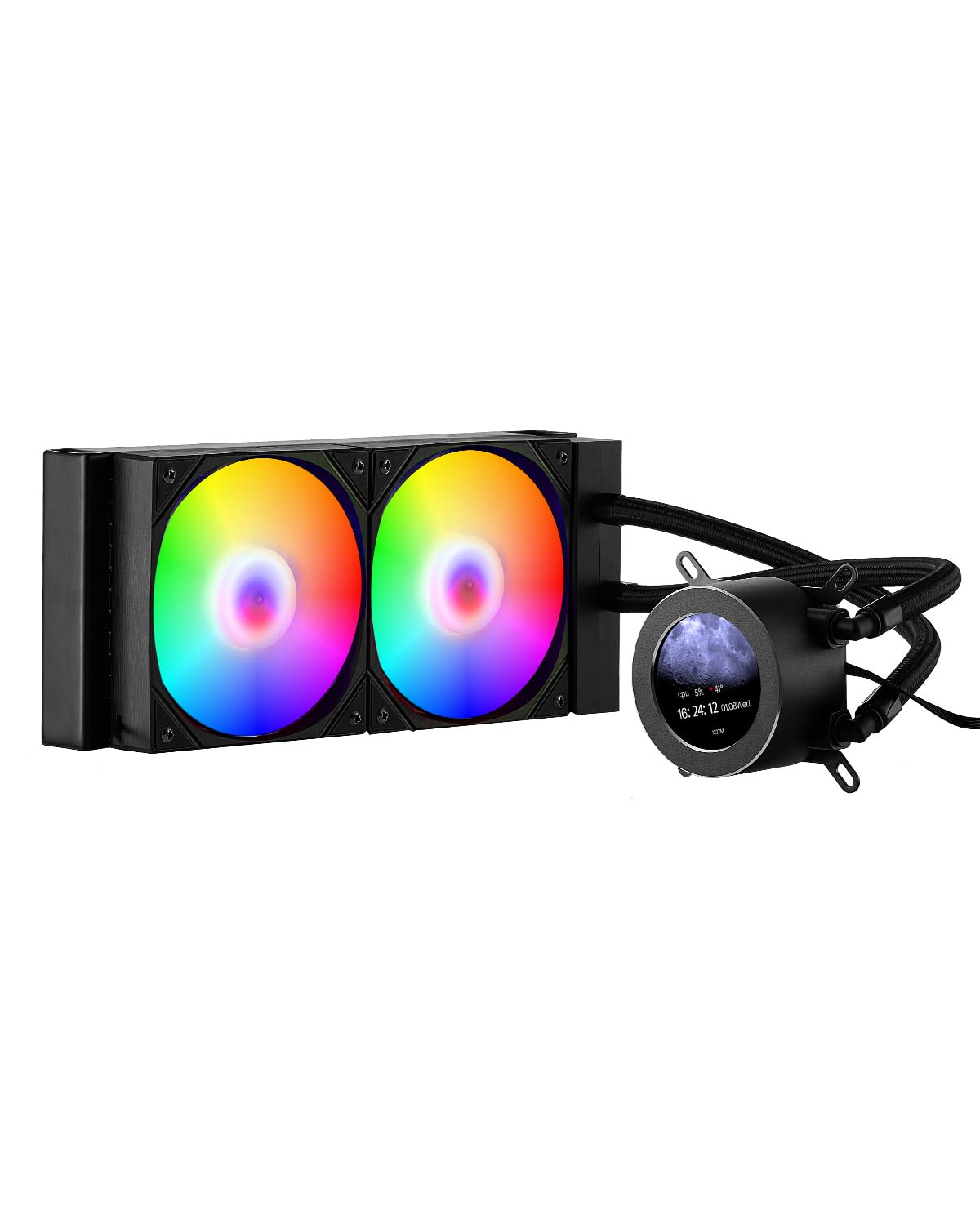 VEVOR Dissipatore di Calore a Liquido per CPU, 2 Ventole PWN da 120 mm e Pompa, con Display LCD da 283 x 120 x 56 mm e Luce ARGB, per Intel 115X/​1366/​2011/​1700/​1200, AMD AM4/​AM5, Nero