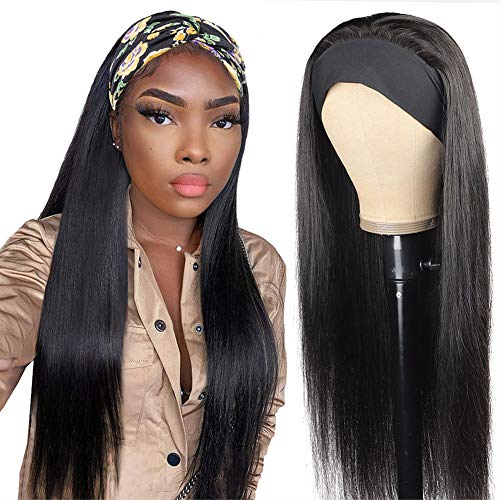 Allove Headband Wig Silky Straight Human Hair Wigs for Black Women 20inch Glueless Brazilian Virgin Hair None Lace Front Wigs Human Hair 10a 150% Density Machine Made Wigs Natural Color