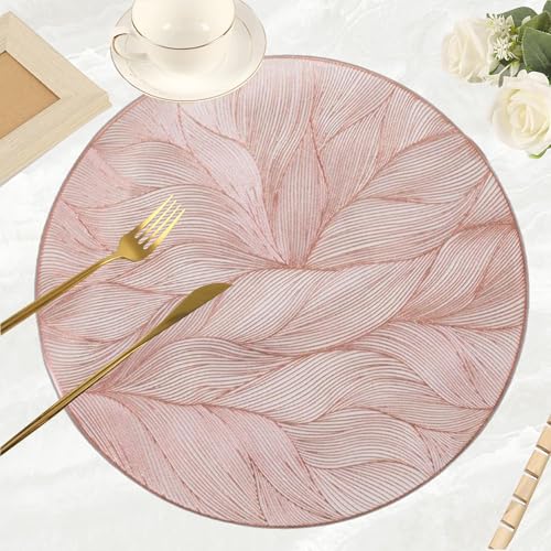 Image of HomeCloud PVC Material Round Shape Table Mat, Dining Table Mat,Table Placemats, Round Mats,Best for Bed-Side Table /Center Table, Dining Table /Shelves (Circle Leaf Flower Rosegold, Set of 2)