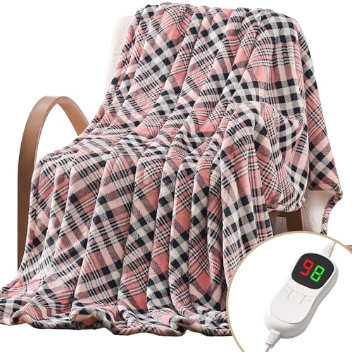 Homemate Electric Blanket Heated Throw - 50“x60“ Ultra Soft Cozy Flannel Heating Blanket with 10 Fast Heat Levels 8 Hours Auto Off Over-Heated Protection ETL Certification Keep Warm in Home Office