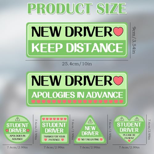Image of 6Pcs Mint Green Irregular Car Decals, Beginner Magnet Supplies for Car Student Driver Sign, Lovely New Driver Sticker Supplies Suitable for Keeping a Safe Distance on The Road