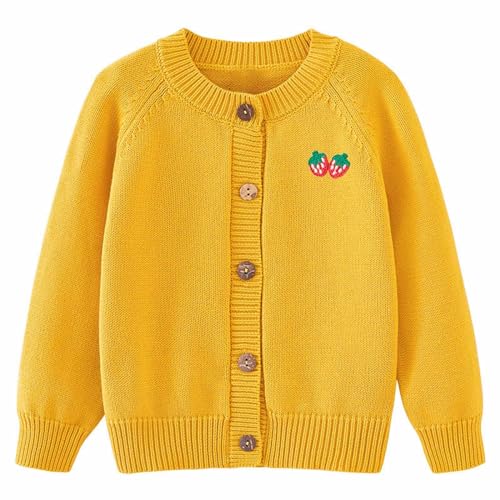 Girls' and Toddler Long Sleeve Button Cardigan Cute V-Neck Uniform Strawberry Sweater Youth Open Front Chunky Outerwear
