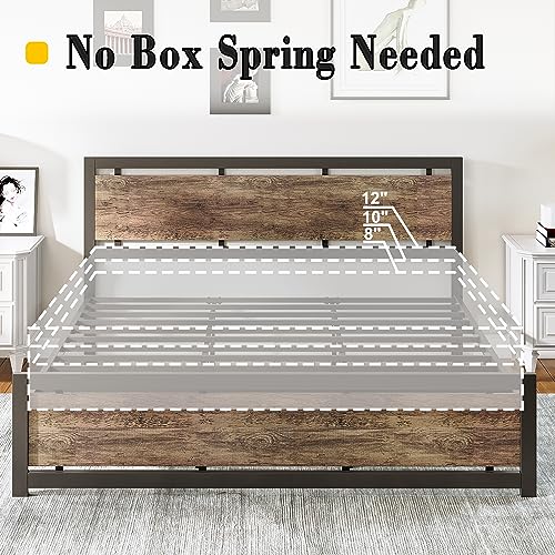 Image of LIKIMIO King Bed Frame with Headboard and Footboard, Metal Strong Supports, Easy Assembly, Noise-Free, No Box Spring Needed, Walnut
