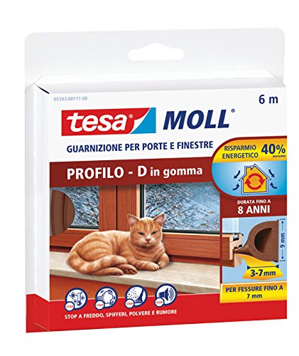 Tesa 05393-00111-00 Gummidichtung für Fenster und Türen, D-Profil, Braun