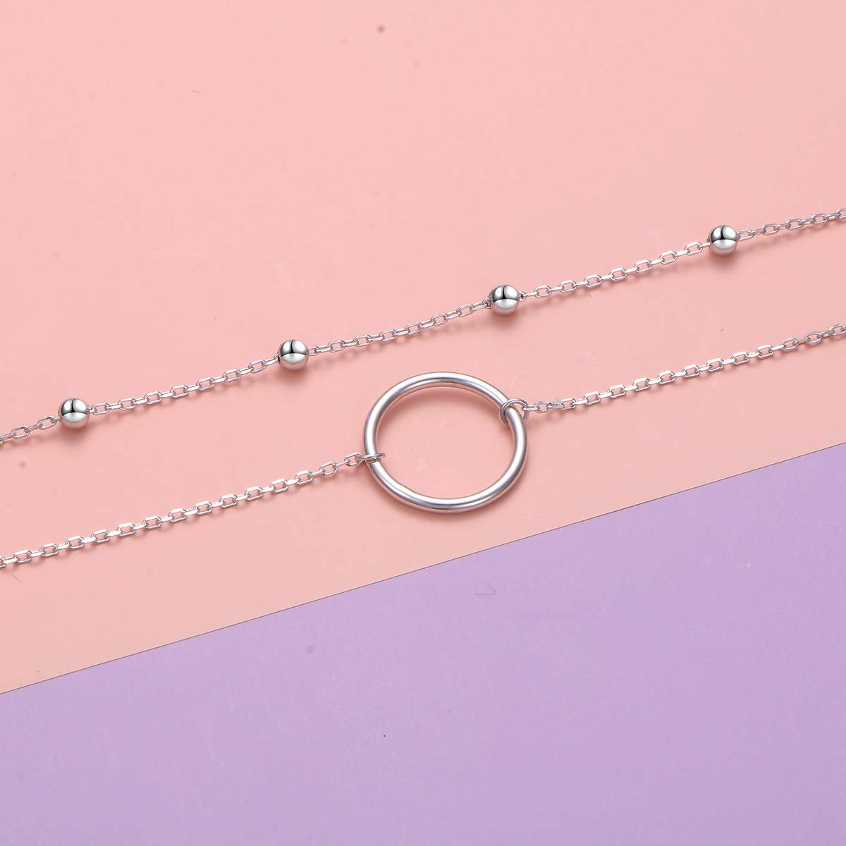 Kette Silber Halskette Damen Silber 925 Layering Halskette Mehrschichtige Halsketten Herz/Kreis Choker für frauen Modeschmuck Kette Set Boho Schmuck Geschenk