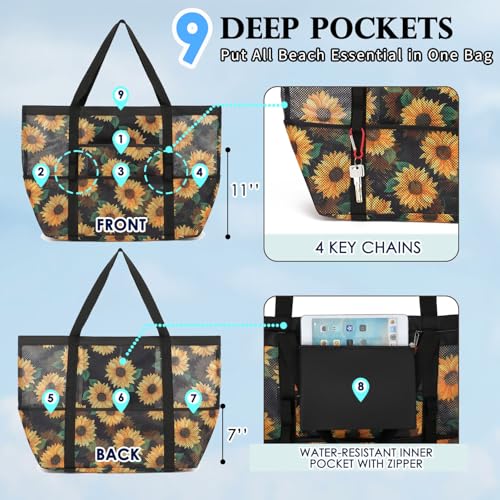 Image of Fammart Mesh Beach Bag for Women, Large Beach Toy Pool Bag with Zipper Pocket, SandProof Cruise Essentials 2026 Family Travel