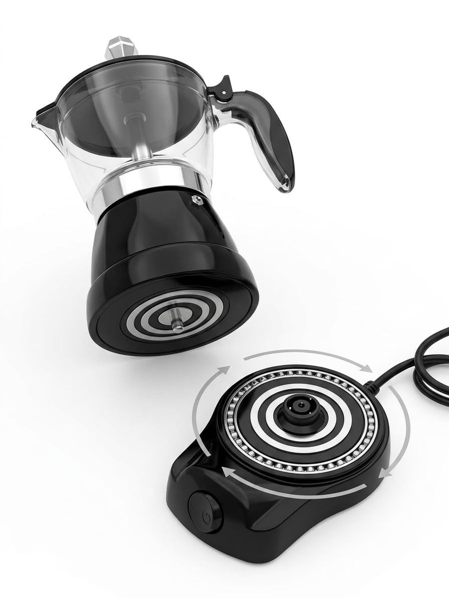MAKA Moka Elettrica 1-3 Tazze Caffettiera con 1 Filtro per 1 Tazzina Pronto in 4 Minuti Mantiene il Caffè Caldo per 30 Minuti 400W Autospegnimento Alluminio Nero Grigio Argento Antischizzi (Nero)