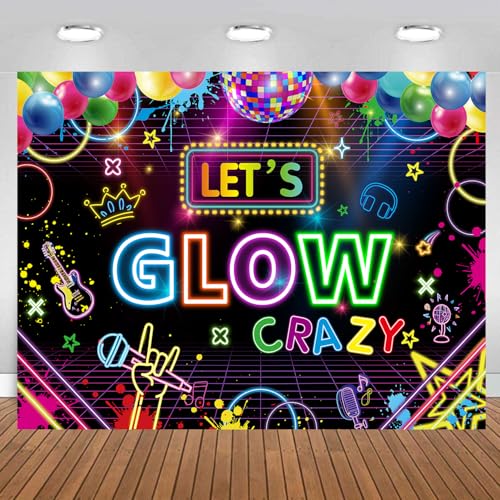 Fondo Let’s Glow Crazy 7x5ft Neon Glow para fiestas miniatura 1
