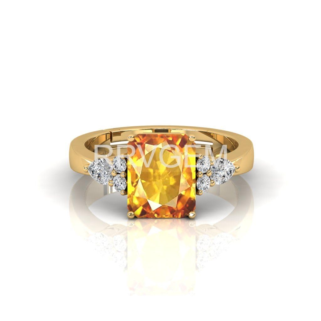 Certified Unheated Untreatet 2.00 Carat Citrine Ring Sunela Certified Natural Original Oval Cut Precious Gemstone Citrine Gold Plated Adjustable Ring Size 16-26 for Men & Women