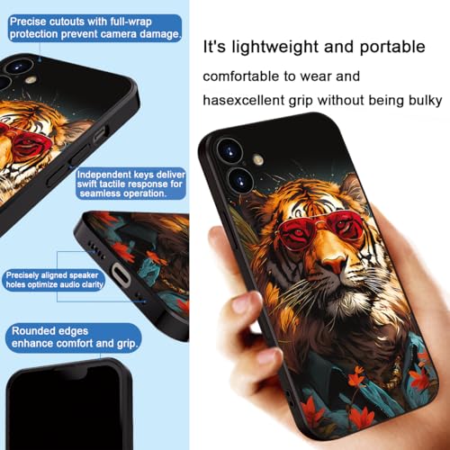 Printed with Tiger for iPhone 16 case, Fashionable Unique Tiger Eyewear Design Silicone Soft Shockproof case,showcasing Personal Charm (A1- Tigers-Animal)