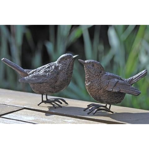 Pair of Detailed Resin Wren Bird Ornaments for Home or Garden Cover