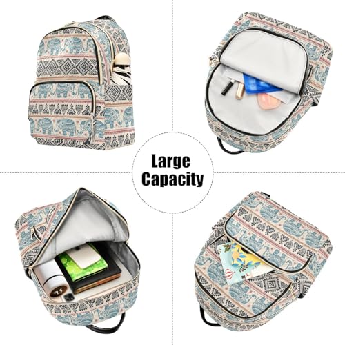 Image of Women Fashion Backpack Purse Ethnic Elephant Rucksack, S | Casual Lightweight Quilted Daypack Ladies Bag for College Travel Work