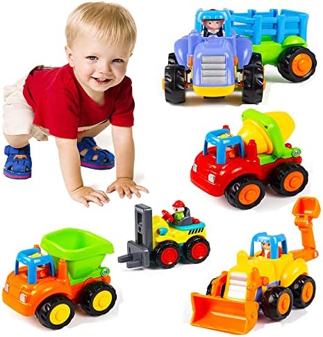 Woby Push and Go Friction Powered Car Toys Set Tractor Bulldozer Mixer Truck and Dumper for Baby Toddlers