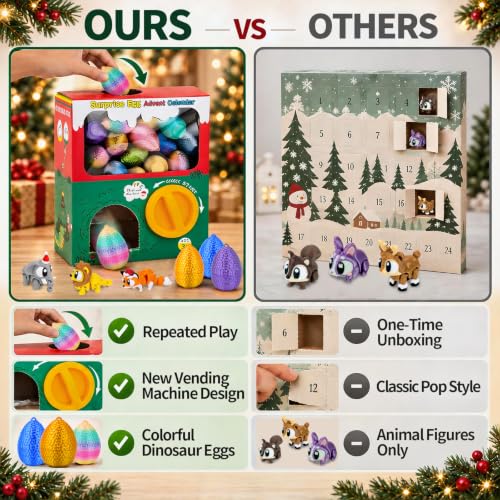 2026 Christmas Advent Calendar 24Pcs Surprise Eggs with 3D Printed Animals | 24 Days Xmas Countdown Vending Machine, Big Eyes Animals, Flexible, Fidget Toys, For Kids Boys Girls Xmas Party Favors Gifts - image 5