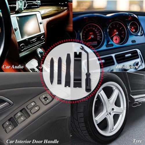 Image of 5PCS Auto Trim Removal Tool Kit, No Scratch Plastic Pry Tool Kit, Auto Trim Removal Pry Tool, Car Panel Door Window Fastener Removal Tool Set for Vehicle Dash Radio Audio Installer (Black)