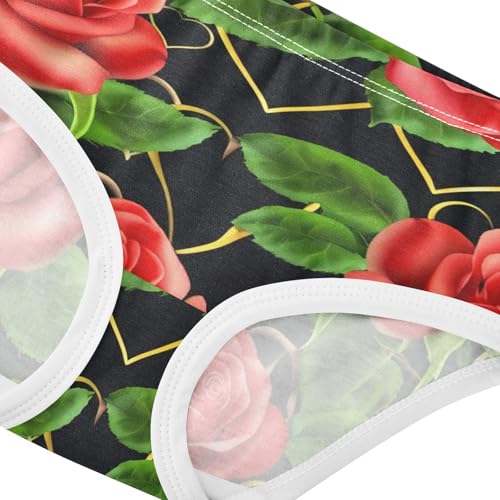 Fun Print Toddler Underwear Floral 2t Cotton Panties for Girl Red Roses Green Leaves Black Briefs Kids Undies4
