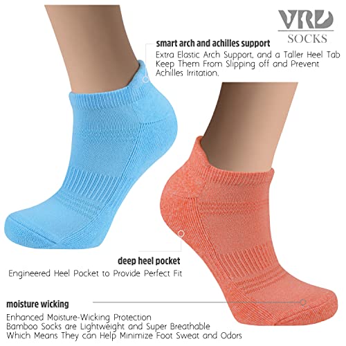 Image of VRD Womens Ankle Socks, Bamboo Rayon 6-Pairs Athletic Running Low Cut Socks With Tab
