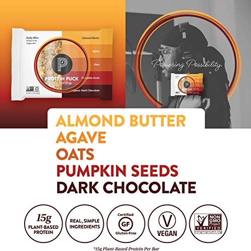 Protein Puck Plant Based Bars | Snacks With 15 Grams Of Vegan Protein | Gluten Free, Non Dairy, Kosher Certified Non Gmo Premium Healthy Bars | Daily Bliss, Case Of 16 #TOP1