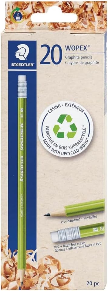 WOPEX Pre-Sharpened #2 Pencils, Pack of 20 - Ergonomic Triangular Shape, Break-Resistant, Non-Slip Surface, Wood-Polymer, PVC-Free Eraser Tip