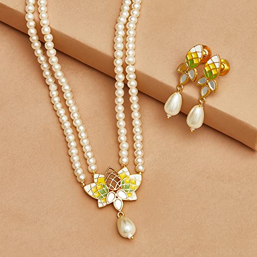 Faux Pearls Brass Necklace Set