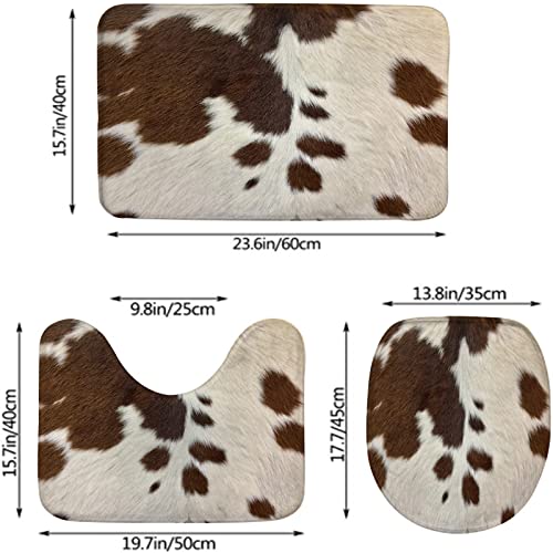 Badezimmerteppich-Set, 3-teilig, brauner Kuhfell-Druck, waschbare Badeteppiche, rutschfest, mit Rückenpolster, Konturteppich und Toilettendeckelbezug – Bild 3