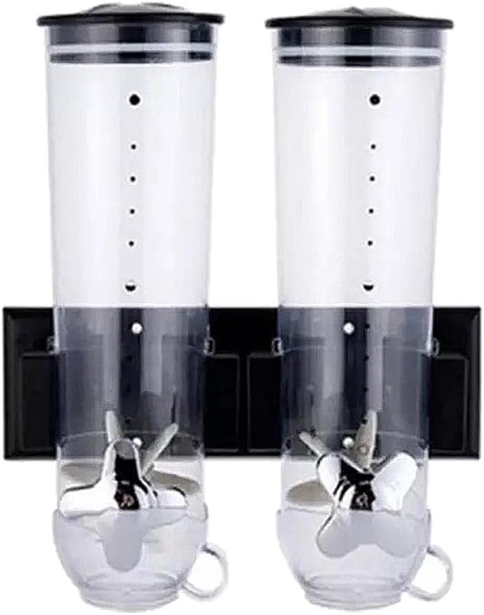 Transparent Wall Mount Dry Food Dispenser with Small Cups - Preserve Freshness & Save Space For Candy, Cereal, and Nuts | Airtight Kitchen Storage Organizer | - Double Black