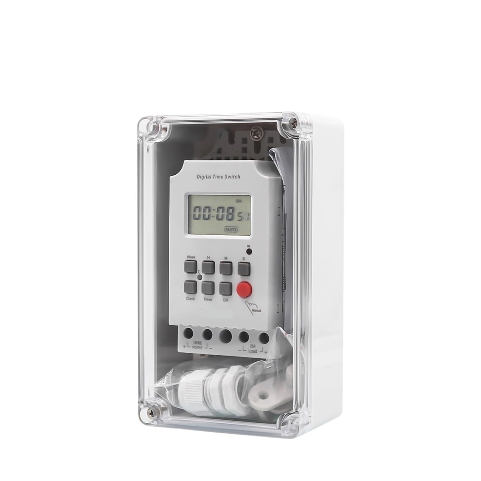 DEBLAN MT316SE Regenzeitschaltuhr, digital, 12 V Gleichstrom, 25 A, mit wasserdichter Box, transparente Abdeckung für den Außenbereich