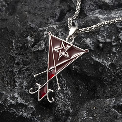 Satanic Necklace Goat Head Inverted Pentagram Sigil of Lucifer Pendant Necklace Jewelry for Men 60cm3
