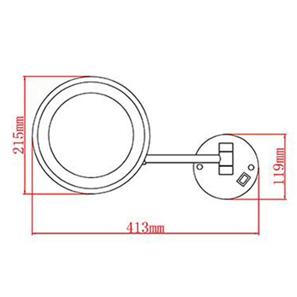 Espejo de tocador para Maquillaje, Espejo de Belleza con Aumento 3X, Espejo de baño Extensible montado en la Pared, Espejo cosmético Giratorio de 360 °, conexión Cableada, Negro (Nero)