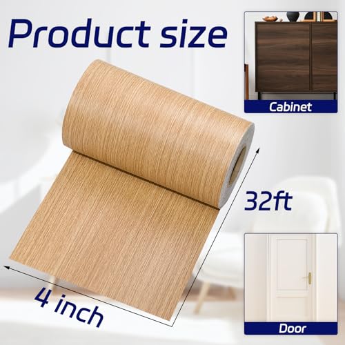 Image of Yellow Wood Grain Repair Tape, 4 inch X 32 ft Self Adhesive Tape for Furniture, 1 Roll Wood Grain Repair Patch for Baseboards, Doors, Floors, Window, Chairs, Cabinet