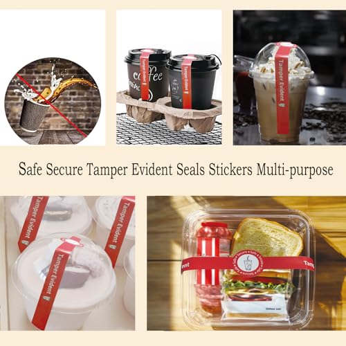 Safe Secure Tamper Proof Stickers Tamper Evident Seals Stickers 1\" x 9\" - 600 Pcs Food Deliver for Drink Lids Stickers Sealed for Freshness Labels Drink Food Seals（Red） - Thumbnail 3