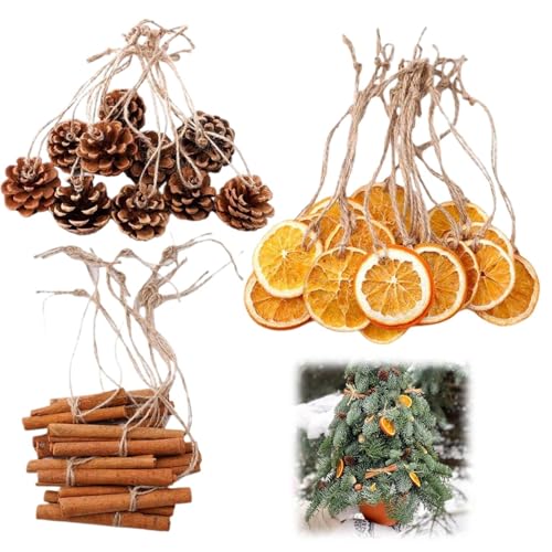 36 piezas de decoraciones de árbol de Navidad, conos de pino natural, adornos rústicos, rodajas de naranja secas a granel, palitos de canela, manualidades hechas a mano para chimenea, pared