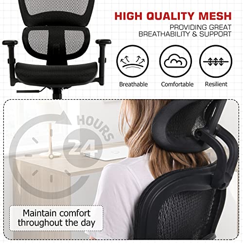 Office Chair, Ergonomic Office Chairs, Large High Back Rolling Desk Chair With 4D Adjustable Armrests, 3D Lumbar Support, Adjustable Headrest, Mesh Computer Gaming Executive Swivel Chairs #TOP3