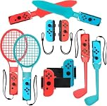 2025 Nintendo Switch Sports Accessories Bundle - HLRAO 10 in 1 Family Accessories Kit for Switch & Switch OLED Sports Games:Tennis Rackets,Sword Grips,Golf Clubs,Wrist Dance Bands & Leg Strap etc.