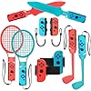 2025 Nintendo Switch Sports Accessories Bundle – HLRAO 10 in 1 Family Accessories Kit for Switch & Switch OLED Sports Games:Tennis Rackets,Sword Grips,Golf Clubs,Wrist Dance Bands & Leg Strap etc.