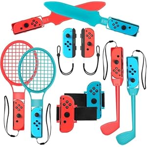 2025 Nintendo Switch Sports Accessories Bundle – HLRAO 10 in 1 Family Accessories Kit for Switch & Switch OLED Sports Games:Tennis Rackets,Sword Grips,Golf Clubs,Wrist Dance Bands & Leg Strap etc.