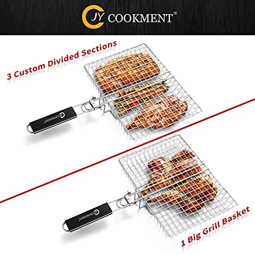 Jy Cookment Grill Basket Stainless Steel With Portable Removable Handle, Grilling Basket-Bbq Accessories For Vegetable, Shrimp, Fish, Steak And Outdoor Use-Dishwasher Safe #TOP4