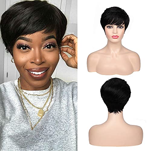 Pixie Cut Wig Short Straight Wig with Bangs Heat Resistant Hair Wig Natural Cute Synthetic Wigs for Women Everyday Life and Party Use