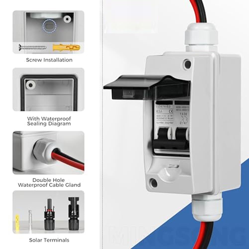 2-poliger DC 400 V Solarmodul-Trennschalter mit integrierten MC-Solarsteckern und IP65 wasserdichtem Schutzschalter-Gehäuse für den Außenbereich (63 A)